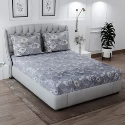 Signature Taupe & Brown Floral 120 TC King Bedsheet with 2 Pillow Covers-image-52
