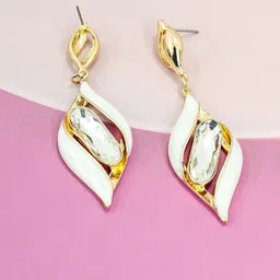 KRENOZ Gold-Plated Stainless Steel Rhinestone Studded Twisted Cage Shaped Drop Earrings-7