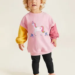 JC SPARKLE Girls Unicorn Embroidered Drop Shoulders Pure Cotton Sweatshirt With Leggings-image-10