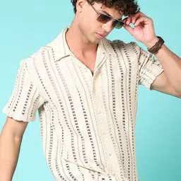 V-Mart Men Spread Collar Textured Cotton Casual Shirt-image-68