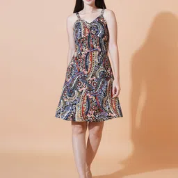 IX IMPRESSION Ethnic Motifs Print A-Line Dress-image-40