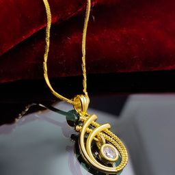 Saizen Gold-Plated Stone Studded Oval Pendants with Chains-image-45