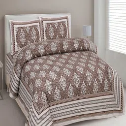 Bombay Spreads Coffee Brown Floral Cotton 180 TC King Bedsheet Set 2.74 m X 2.20 m-image-57
