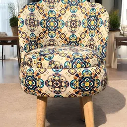 Shadowkart Brown & Blue Printed Wooden Cylindrical	 Shaped Ottomans-46