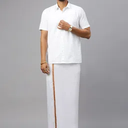 Ramraj Men Solid Adjustable Dhoti with Border image 1