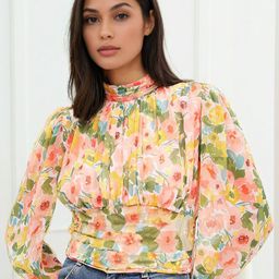 Stylecast X Slyck Floral Printed High Neck Puff Sleeves Crop Top-image-79