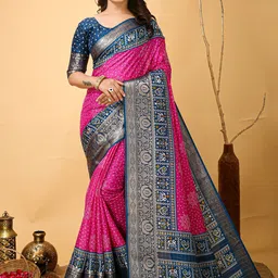 HERE&NOW Women Bandhani Printed Art SilkSaree-picture-42
