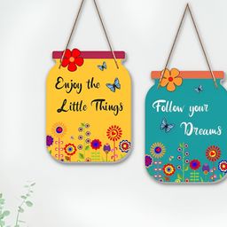 eCraftIndia Set Of 2 Blue & Yellow Enjoy The Little Things Quotes Wall Hanging-27