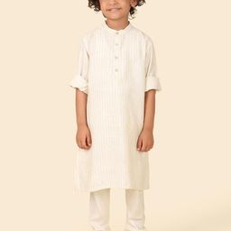 Fabindia Boys Striped Woven Design Mandarin Collar Thread Work Straight Kurta-35