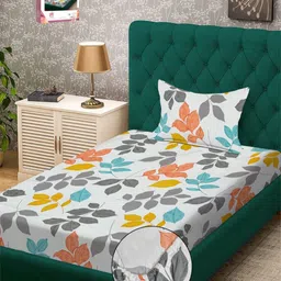 Myntra Elegant Homes Grey & Green Printed 300 TC Single Bedsheet Set 2.25 m x 1.50 m-35