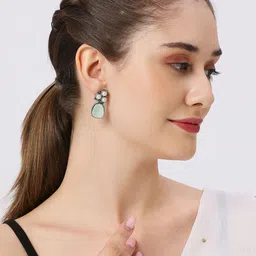 Anouk Set Of 2 Silver-Plated Artificial Stones Studded And Beaded Square Drop Earrings image 4