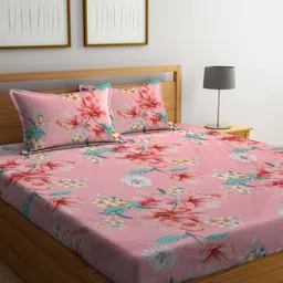 Myntra Elegant Homes Pink Floral Printed 300 TC Fitted Double Bedsheet Set 2.5 m X 2.2 m-image-35