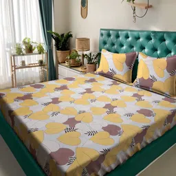 Arrabi Blue & Yellow Ethnic Motifs 300 TC King Bedsheet with 2 Pillow Covers-image-48