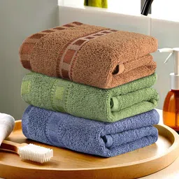 Kuber Industries Navy Blue 3 Pieces Self Design Cotton Anti-Bacterial 225 GSM Face Towels-picture-2