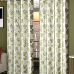 Aura White & Green Set of 2 Floral Door Curtain-image-20