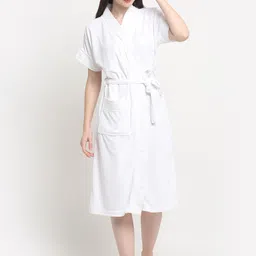 Creeva Everyday Collection White Terry Front Pocket Bath Robe-19