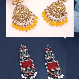 Anouk Set Of 2 Artificial Stones Studded and Beaded Drop Earrings image 3