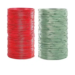 Guddan Set of 96 Red & Pista Metal Bangles-image-50