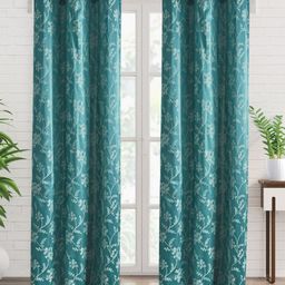 Home Centre Jade Teal & White 2 Pieces Self Design Sheer Door Curtains-18