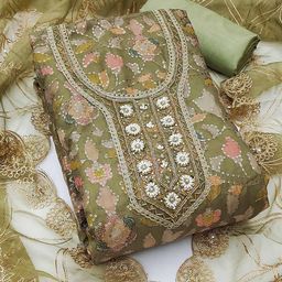 SAINOOR Floral Beads And Stones Embellished Semi-Stitched Dress Material-image-11
