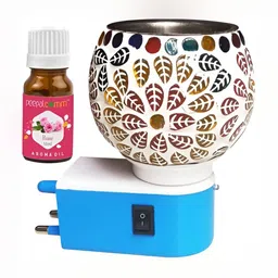 PEEPALCOMM White & Brown Leaf Pattern Electric Kapoordani With Rose Oil-10 ml-image-11