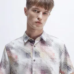 The Collection Men India Slim Fit Geometric Printed Spread Collar Cotton Casual Shirt-picture-16