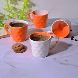 Storepedia Orange & White Textured Ceramic Matte Cups Set of Cups and Mugs-16
