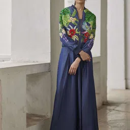 BETRUE Women Floral Denim Tencel Tailored Jacket with Embroidered-48