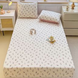JC HOME Cream-Coloured Floral 140 TC Fitted Double Queen Bedsheet Set 1.50 m x 2 m-picture-17