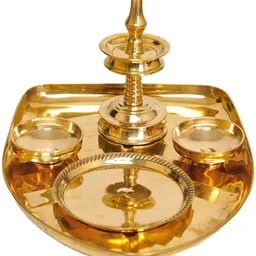 Exotic India Yellow Brass Banana Leaf Puja Thali-image-86