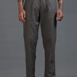 The Roadster Lifestyle Co Men Linen Relaxed Fit Trousers-image-96