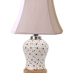 Devansh Off White Printed Wooden Frustum Shaped Table Lamp With Mosaic Glass Base image 4