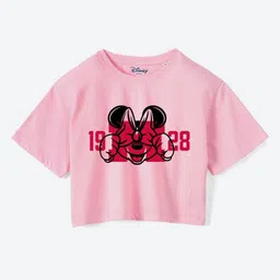 YK Disney Girls Minnie Mouse Printed Pure Cotton Boxy T-shirt-image-7