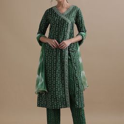 Jaipur Kurti Floral Embroidered Mirror Work Pure Cotton Kurta with Trouser & Dupatta-picture-49