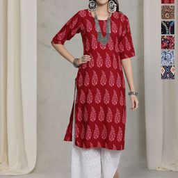 7Threads Selection of 6 Floral Printed Round Neck Straight Kurta-image-81