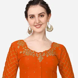 HERE&NOW Embroidered Silk Round Neck Saree Blouse-21