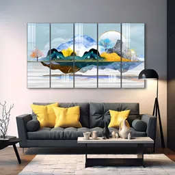 The Castle Decor Blue & Brown 5 Piece Wood Other Wall Paintings-image-91