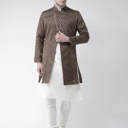 DEYANN Men Black & Off White Sherwani With Achkan Printed Sherwani-image-19