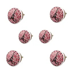 Indianshelf 6-Pcs Pink & White Printed Ceramic Knobs-image-87