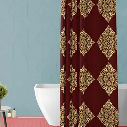 ArtzFolio Red & Gold-Toned Ethnic Motifs Printed Waterproof Shower Curtain-1