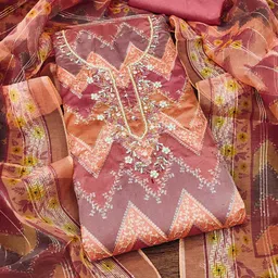 SAINOORChevron Embroidered Sequinned Organza Semi-Stitched Dress Material-image-6