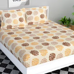 VAS COLLECTIONS Valancia Beige Floral Microfiber 210 TC Queen Bedsheet Set-2.54x2.28m-picture-48