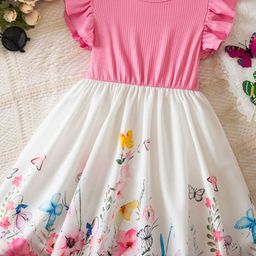 YK Floral Print Flutter Sleeve Fit & Flare Dress-13