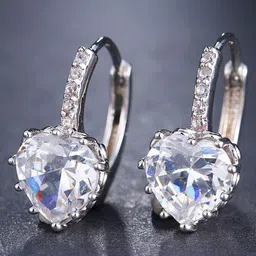 MYKI Silver-Plated Stainless Steel Cubic Zirconia Stone Studded Heart Shaped Hoop Earrings-58