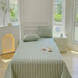JC HOME Green & White Striped 150 TC King Bedsheet Set 2.30 m x 2.50 m-image-39