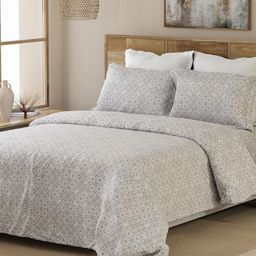 Layers Grey & White Ethnic Motifs 144 TC Queen Bedsheet with 2 Pillow Covers-image-30