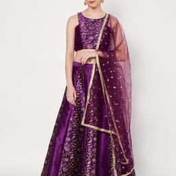 studio rasa Printed Block Print Ready To Wear Dupion Silk Lehenga & Blouse With Dupatta-image-64