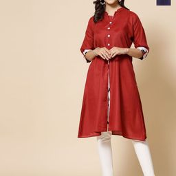 Moda Rapido Selection Of 2 Mandarin Collar Roll-Up Pure Cotton Sleeves A-Line Kurtas-picture-18
