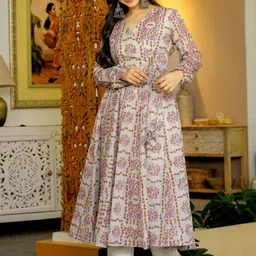 Vama Heritage Women Floral Printed Regular Pure Cotton Kurta with Trousers-picture-35
