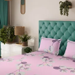 Status Pink Floral 104 TC Value Plus King Bedsheet with 2 Pillow Covers- 2.2mx2.4m-image-4
